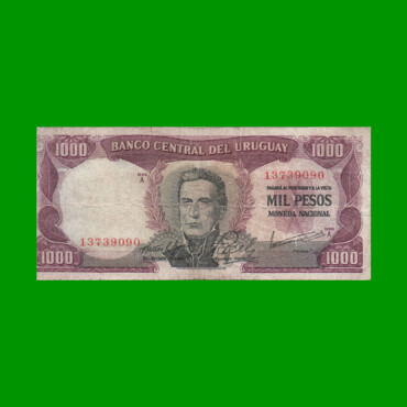 BILLETE DE URUGUAY $1.000,00, PICK 49, AÑO 1967, SERIE A, ESTADO BUENO.-