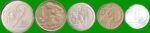 CHECOSLOVAQUIA SET CINCO MONEDAS 1,2 CORONA Y 10,20 Y 50 HALIR ,AÑO 1972/1991