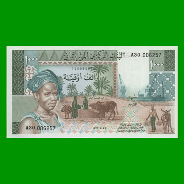 BILLETE DE MAURITANIA 1000 OUGUIYA, PICK 3c, AÑO 1977, ESTADO SIN CIRCULAR.-