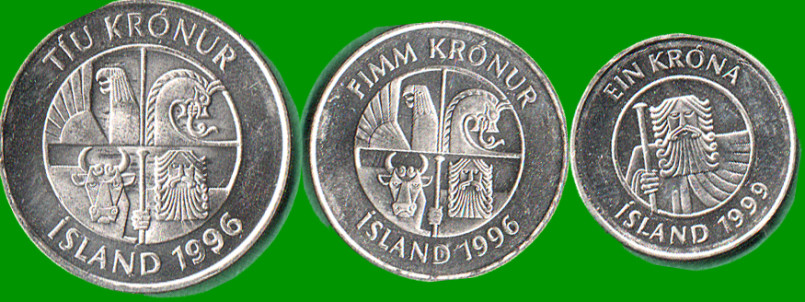 ISLANDIA SET DE TRES MONEDAS 1,5 Y 10 KR, AÑO 1996/99, ESTADO NUEVAS.- - Imagen 2