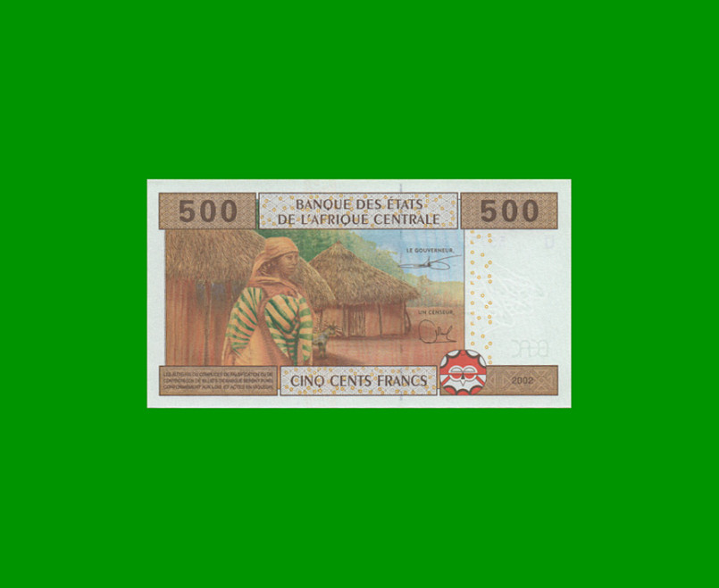 BILLETE DE AFRICA CENTRAL - CAMERUN 500 FRANCOS, PICK 206U, AÑO 2002, ESTADO SIN CIRCULAR.- - Imagen 2