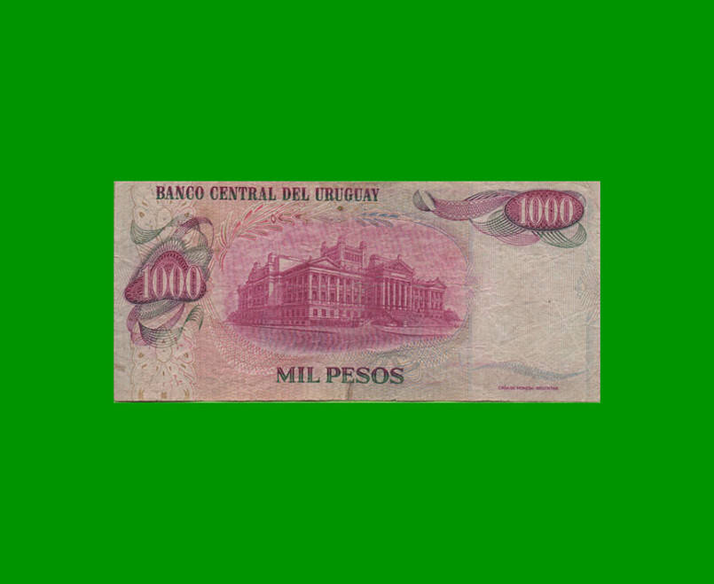 BILLETE DE URUGUAY $1.000,00, PICK 52, AÑO 1974, SERIE A, ESTADO BUENO.- - Imagen 2