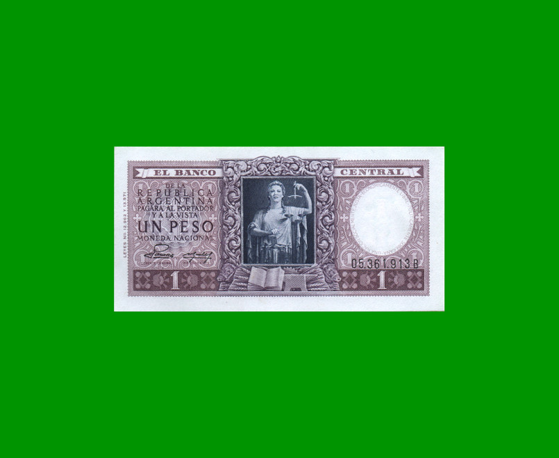 MONEDA NACIONAL $ 1,00, BOT 1911, AÑO 1953, ESTADO SIN CIRCULAR.-