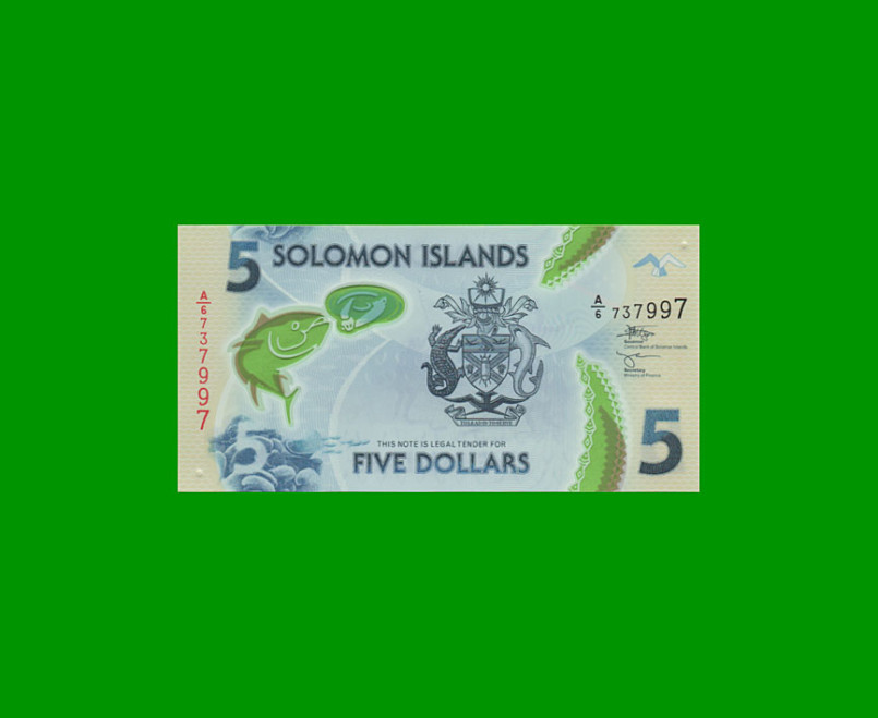 BILLETE DE ISLAS SALOMON 5 DOLARES, POLYMERO, PICK 38, ESTADO SIN CIRCULAR.-