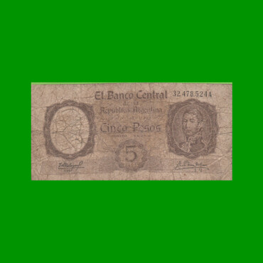 MONEDA NACIONAL $ 5,00, BOT 1921, AÑO 1960, ESTADO BUENO.-
