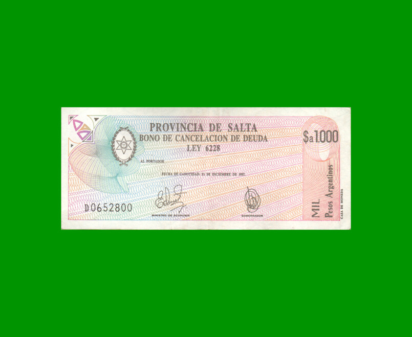 BONO DE SALTA $a1.000,00, EC 004, AÑO 1985, ESTADO MUY BUENO.-