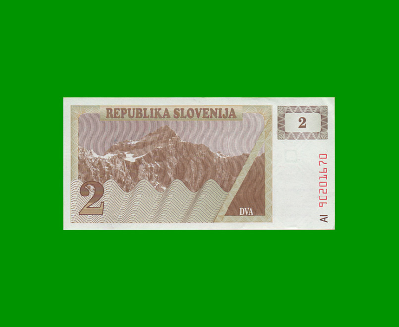 BILLETE DE ESLOVENIA 2 TOLARJEV, PICK 2, AÑO 1990 ESTADO SIN CIRCULAR.- - Imagen 2