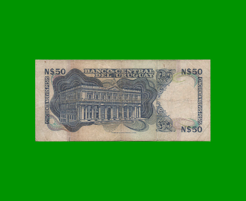 BILLETE DE URUGUAY $50,00 N$ PICK 61c, AÑO 1981, SERIE D, ESTADO BUENO+ .- - Imagen 2