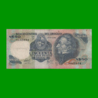 BILLETE DE URUGUAY $50,00 N$ PICK 61c, AÑO 1981, SERIE D, ESTADO BUENO+ .-