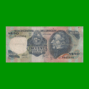 BILLETE DE URUGUAY $50,00 N$ PICK 61c, AÑO 1981, SERIE D, ESTADO BUENO+ .-