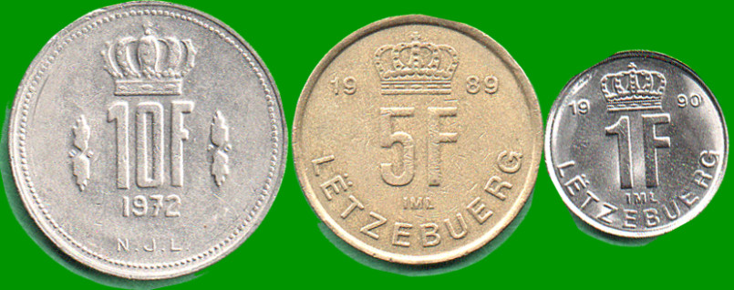 LUXEMBURGO SET DE TRES MONEDAS 1,5 Y 10 FILES, AÑO 1972/90, ESTADO NUEVAS.-