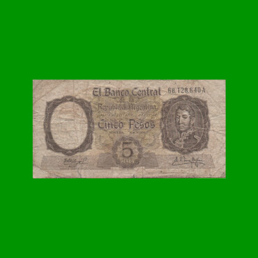 MONEDA NACIONAL $ 5,00, BOT 1924, AÑO 1961, ESTADO BUENO .-
