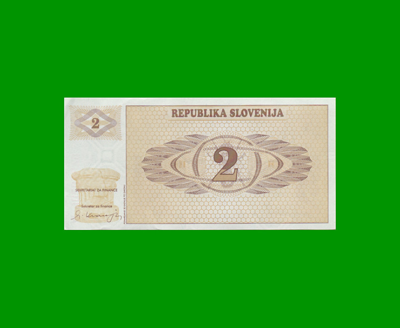 BILLETE DE ESLOVENIA 2 TOLARJEV, PICK 2, AÑO 1990 ESTADO SIN CIRCULAR.-