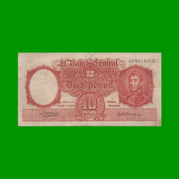 MONEDA NACIONAL $10,00, BOT 1957, AÑO 1957, ESTADO BUENO.-