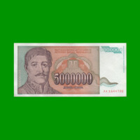 BILLETE DE YUGOSLAVIA 5.000.000 DINARA, PICK 132, AÑO 1993 ESTADO EXCELENTE .-