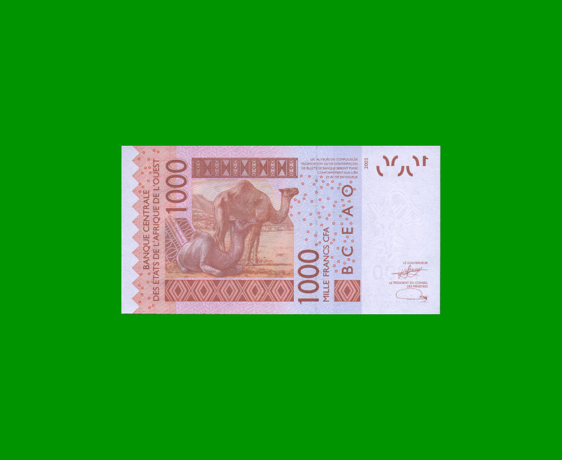 BILLETE DE AFRICA DEL OESTE - SENEGAL 1.000 FRANCOS, PICK 715K, ESTADO SIN CIRCULAR.- - Imagen 2