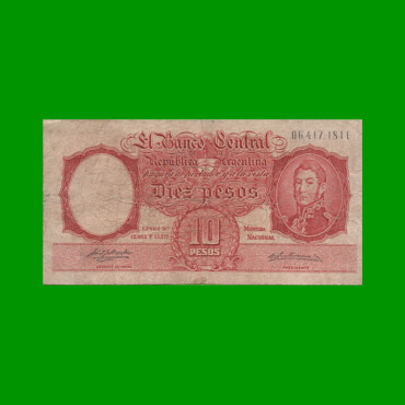 MONEDA NACIONAL $10,00, BOT 1958, AÑO 1957, ESTADO BUENO.-