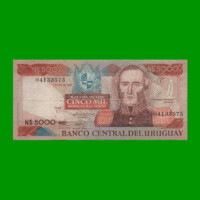BILLETE DE URUGUAY $5.000,00 N$ PICK 65, AÑO 1983, SERIE B, ESTADO BUENO.-