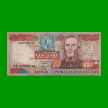 BILLETE DE URUGUAY $5.000,00 N$ PICK 65, AÑO 1983, SERIE B, ESTADO BUENO.-