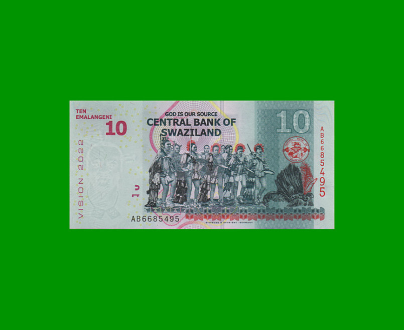 BILLETE DE SWAZILAND 10 EMALANGENI, PICK NEW, AÑO 2010 ESTADO SIN CIRCULAR.- - Imagen 2