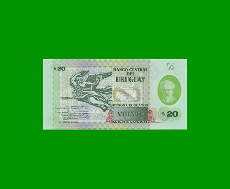 BILLETE DE URUGUAY $20,00, POLYMERO PICK NEW, ESTADO SIN CIRCULAR.- - Imagen 2