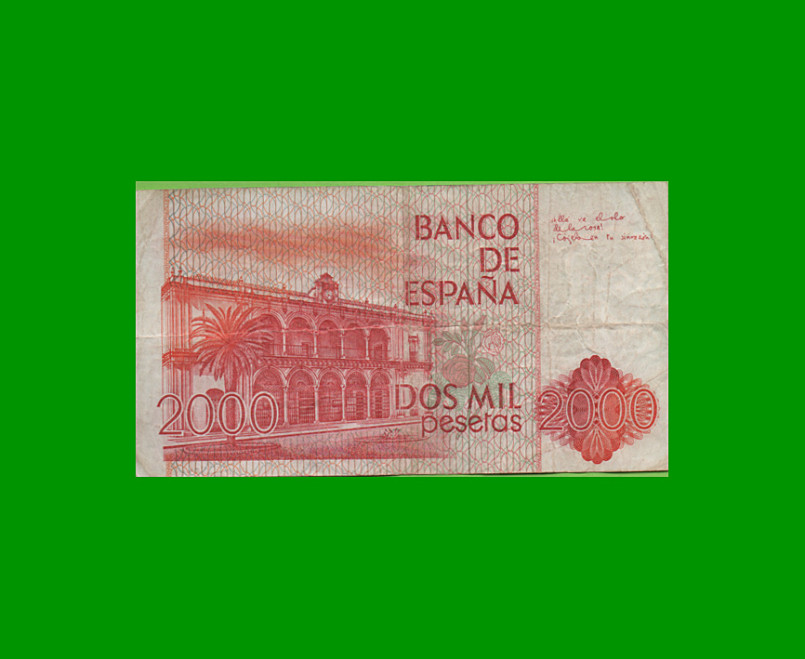 BILLETE DE ESPAÑA 2.000 PESETAS, PICK 159, AÑO 1980 ESTADO BUENO .- - Imagen 2