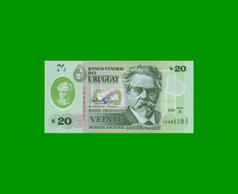 BILLETE DE URUGUAY $20,00, POLYMERO PICK NEW, ESTADO SIN CIRCULAR.-
