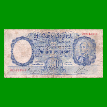 MONEDA NACIONAL $500,00, BOT 2089, NUMEROS ROJOS, AÑO 1946, ESTADO BUENO- .-