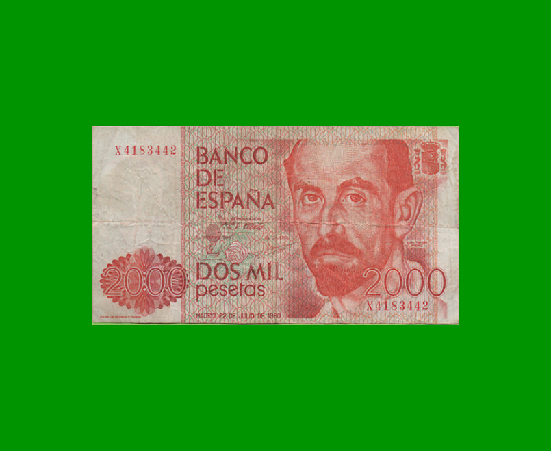 BILLETE DE ESPAÑA 2.000 PESETAS, PICK 159, AÑO 1980 ESTADO BUENO .-