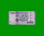 BILLETE DE TANZANIA 5.000 SHILLINGS, PICK 43, AÑO 2020 ESTADO MUY BUENO- .-