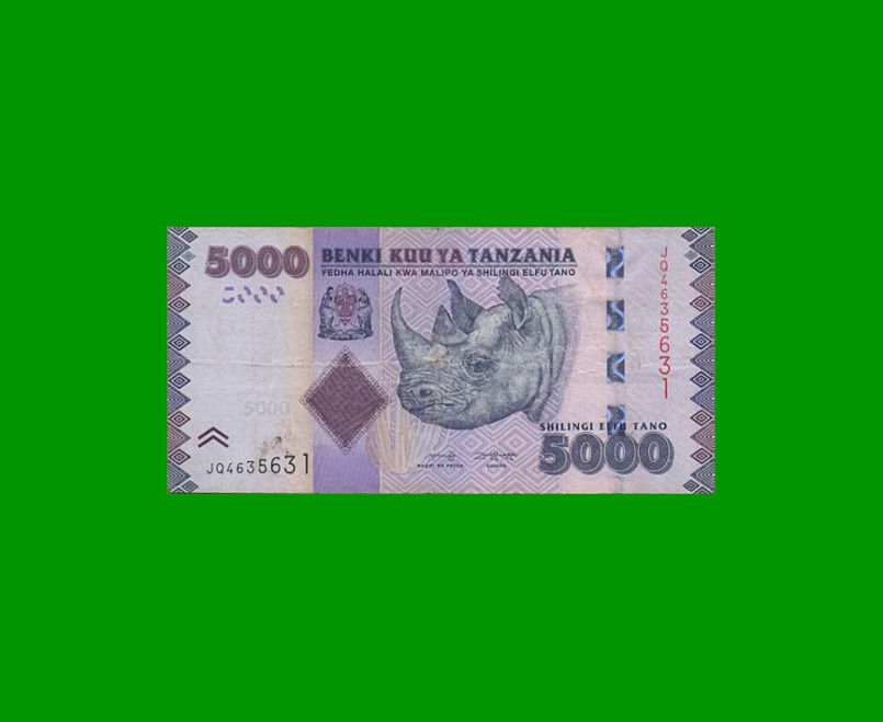 BILLETE DE TANZANIA 5.000 SHILLINGS, PICK 43, AÑO 2020 ESTADO MUY BUENO- .-