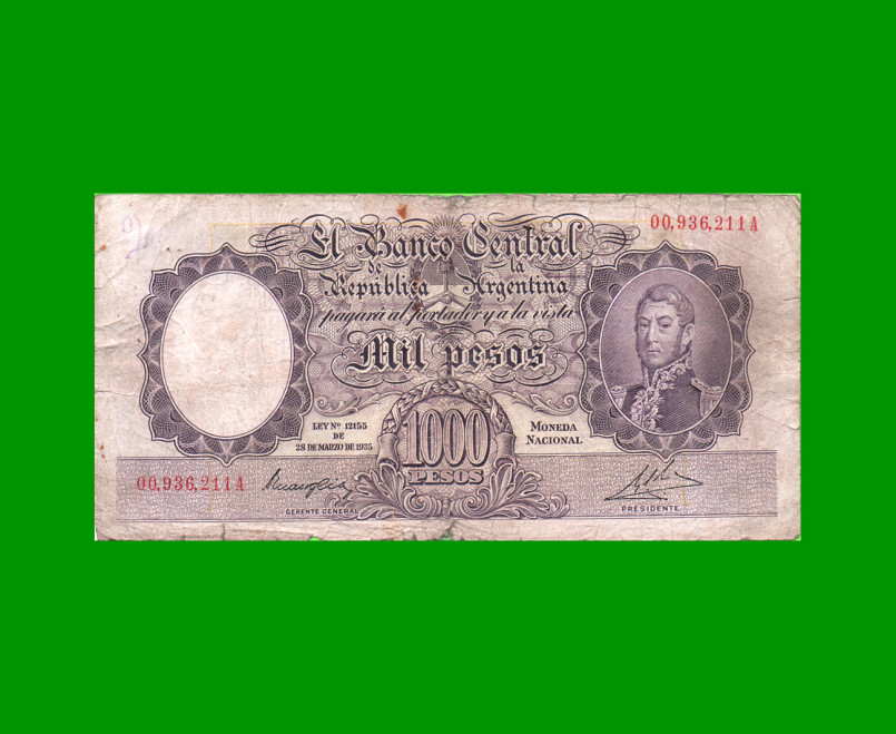 MONEDA NACIONAL $1.000,00, BOT 2127, AÑO 1946, ESTADO REGULAR .-