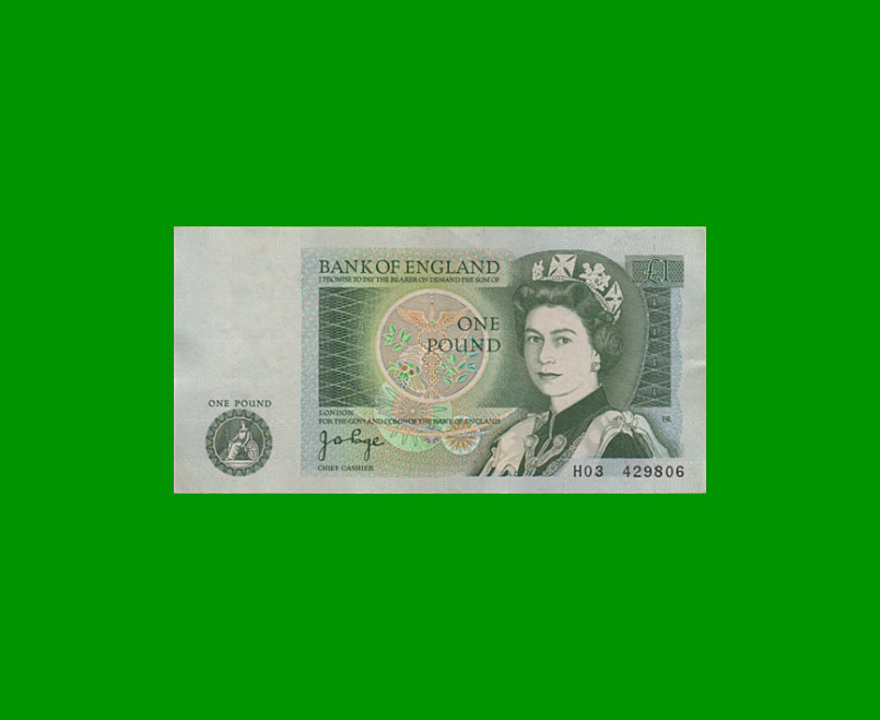 BILLETE DE INGLATERRA (GRAN BRETAÑA) 1 POUND, PICK 377a, ESTADO MUY BUENO+ .-