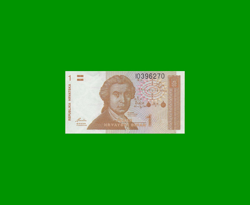 BILLETE DE CROACIA 1 DINAR, PICK 16a, AÑO 1991, ESTADO SIN CIRCULAR.-