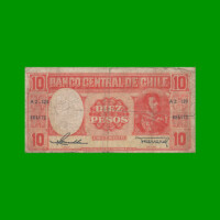 BILLETE DE CHILE $ 10,00, PICK 120, AÑO 1958/59, ESTADO BUENO .-
