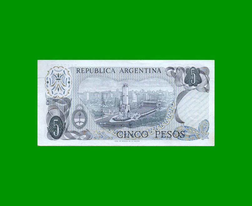 PESOS LEY 18.188 $5,00, BOT 2327, AÑO 1974, ESTADO MUY BUENO+.- - Imagen 2