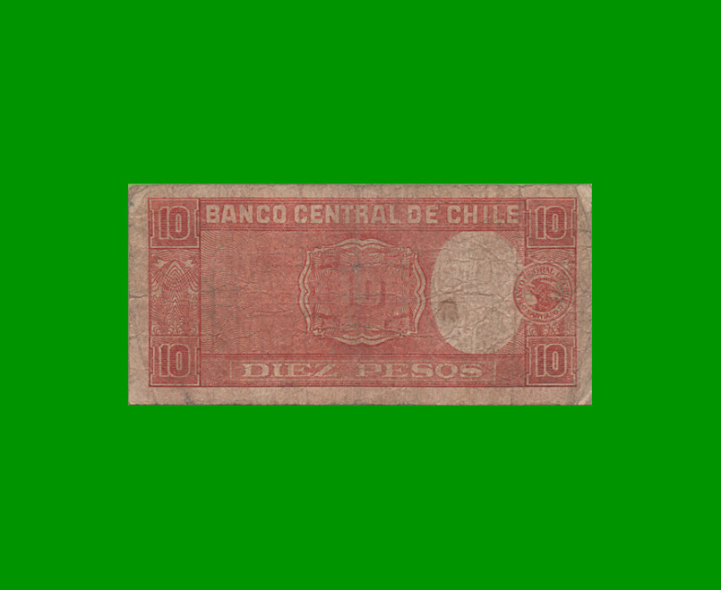 BILLETE DE CHILE $ 10,00, PICK 111, AÑO 1947/58, ESTADO BUENO.- - Imagen 2