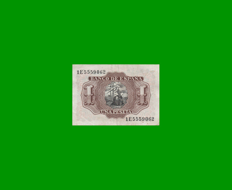 BILLETE DE ESPAÑA 1 PESETA, PICK 144, AÑO 1953, ESTADO MUY BUENO+ .- - Imagen 2