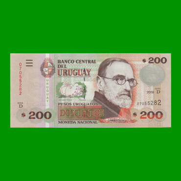 BILLETE DE URUGUAY $200,00 PICK 89b, AÑO 2009, SERIE D, ESTADO SIN CIRCULAR.-