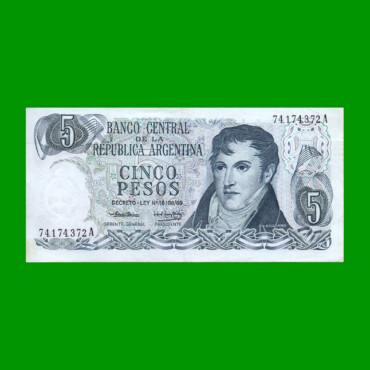 PESOS LEY 18.188 $5,00, BOT 2327, AÑO 1974, ESTADO MUY BUENO+.-