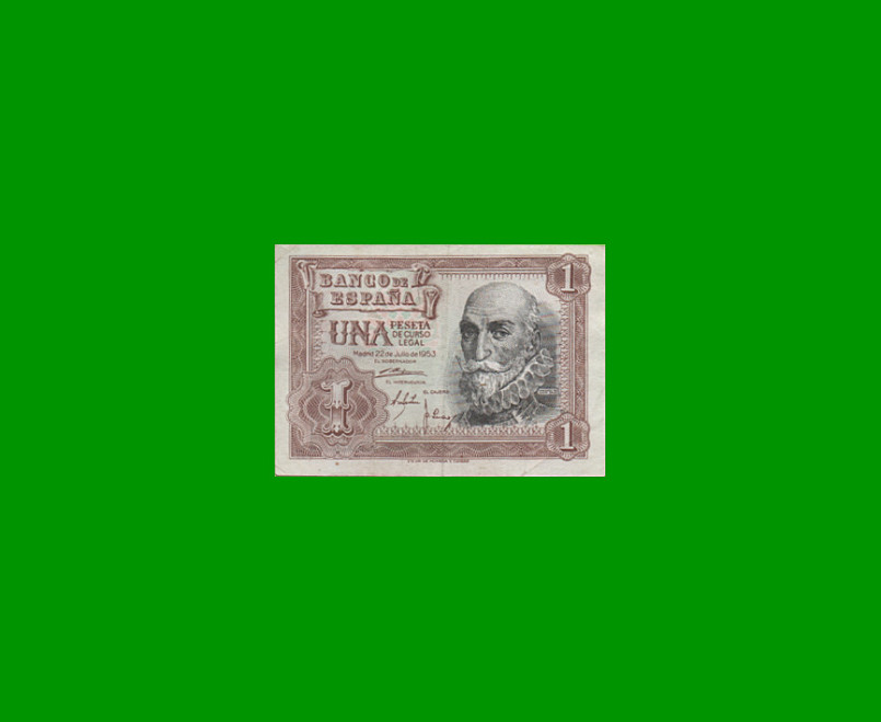 BILLETE DE ESPAÑA 1 PESETA, PICK 144, AÑO 1953, ESTADO MUY BUENO+ .-