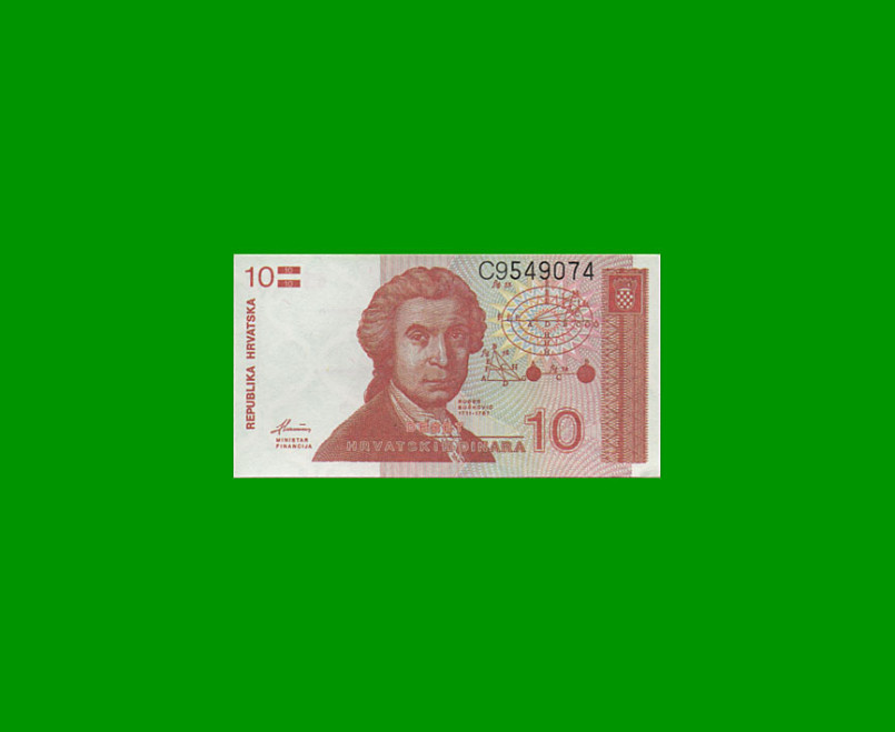 BILLETE DE CROACIA 10 DINARA, PICK 18a, AÑO 1991, ESTADO SIN CIRCULAR.-