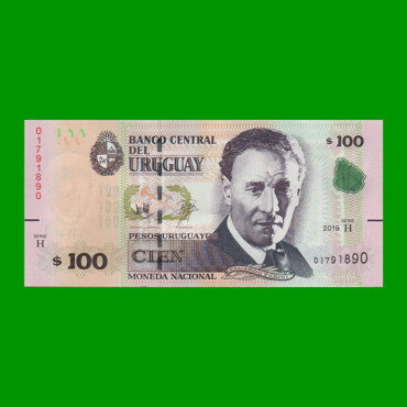 BILLETE DE URUGUAY $100,00 PICK 95b, AÑO 2019, SERIE H, ESTADO SIN CIRCULAR.-
