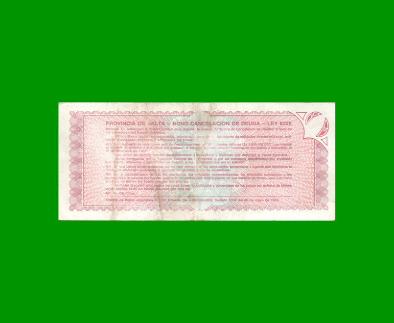 BONO DE SALTA $a1.000,00, EC 004, AÑO 1985, ESTADO MUY BUENO.- - Imagen 2