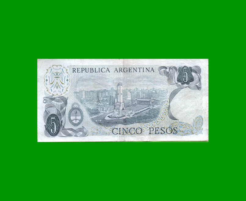 PESOS LEY 18.188 $5,00, BOT 2331a, AÑO 1975, ESTADO BUENO+ .- - Imagen 2