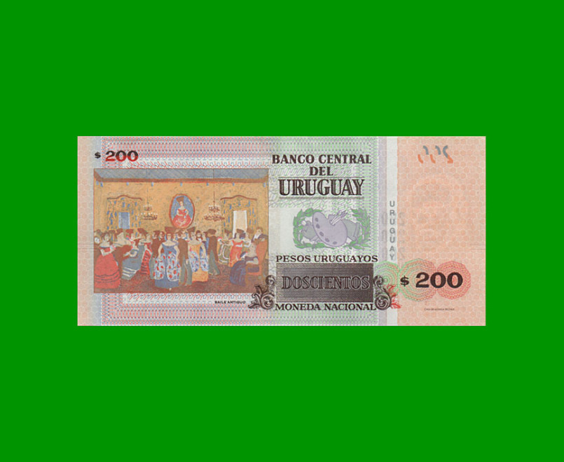 BILLETE DE URUGUAY $200,00 PICK 96d, AÑO 2019, SERIE G, ESTADO SIN CIRCULAR.- - Imagen 2