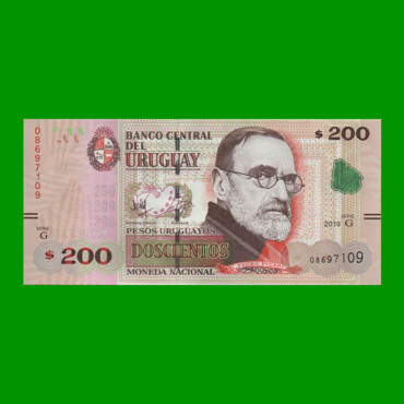 BILLETE DE URUGUAY $200,00 PICK 96d, AÑO 2019, SERIE G, ESTADO SIN CIRCULAR.-