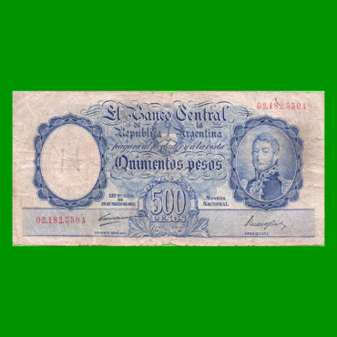 MONEDA NACIONAL $500,00, BOT 2090, NUMEROS ROJOS, AÑO 1948, ESTADO BUENO- .-