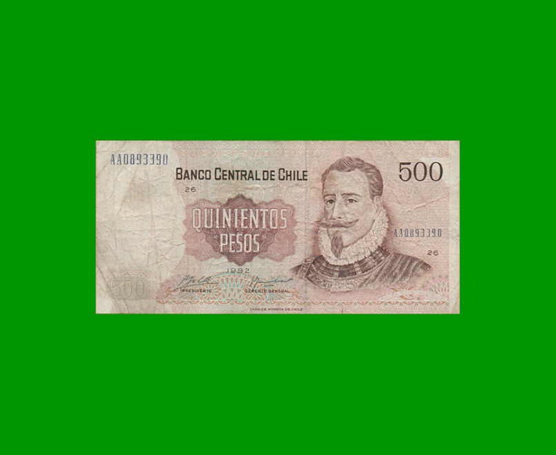 BILLETE DE CHILE $ 500,00, PICK 153d, AÑO 1990, ESTADO  BUENO .-