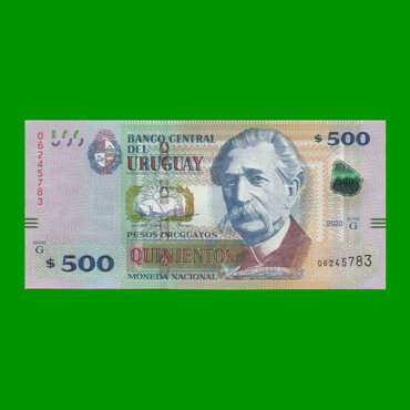 BILLETE DE URUGUAY $500,00 PICK 97c, AÑO 2020, SERIE G, ESTADO SIN CIRCULAR.-